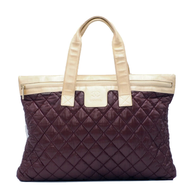 Chanel 13199998 Burgundy Red/ Gold Metallic Leather Coco Cocoon Quilted Large Shopping Tote/ Shoulder bag