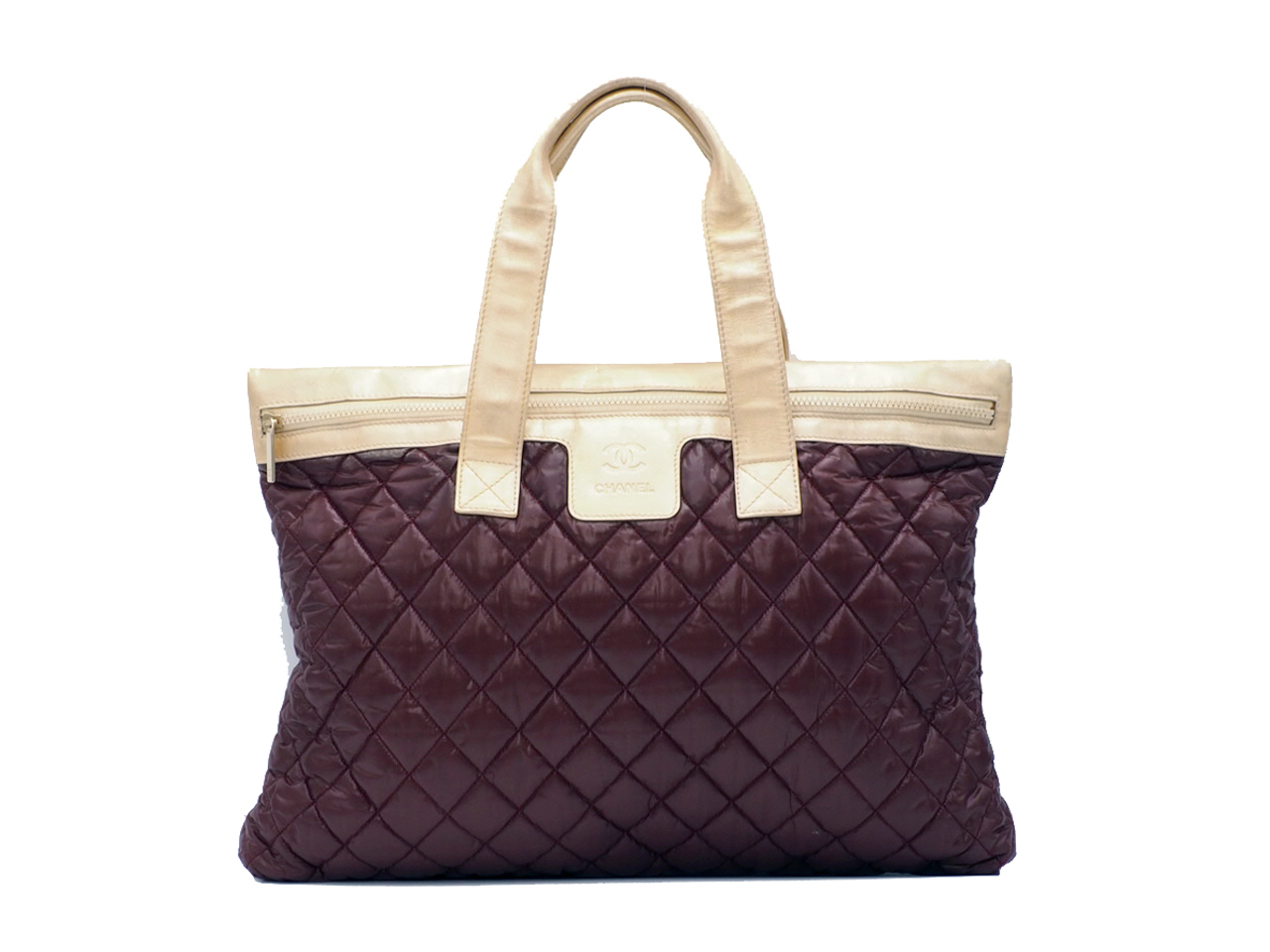 Chanel 13199998 Burgundy Red/ Gold Metallic Leather Coco Cocoon Quilted Large Shopping Tote/ Shoulder bag
