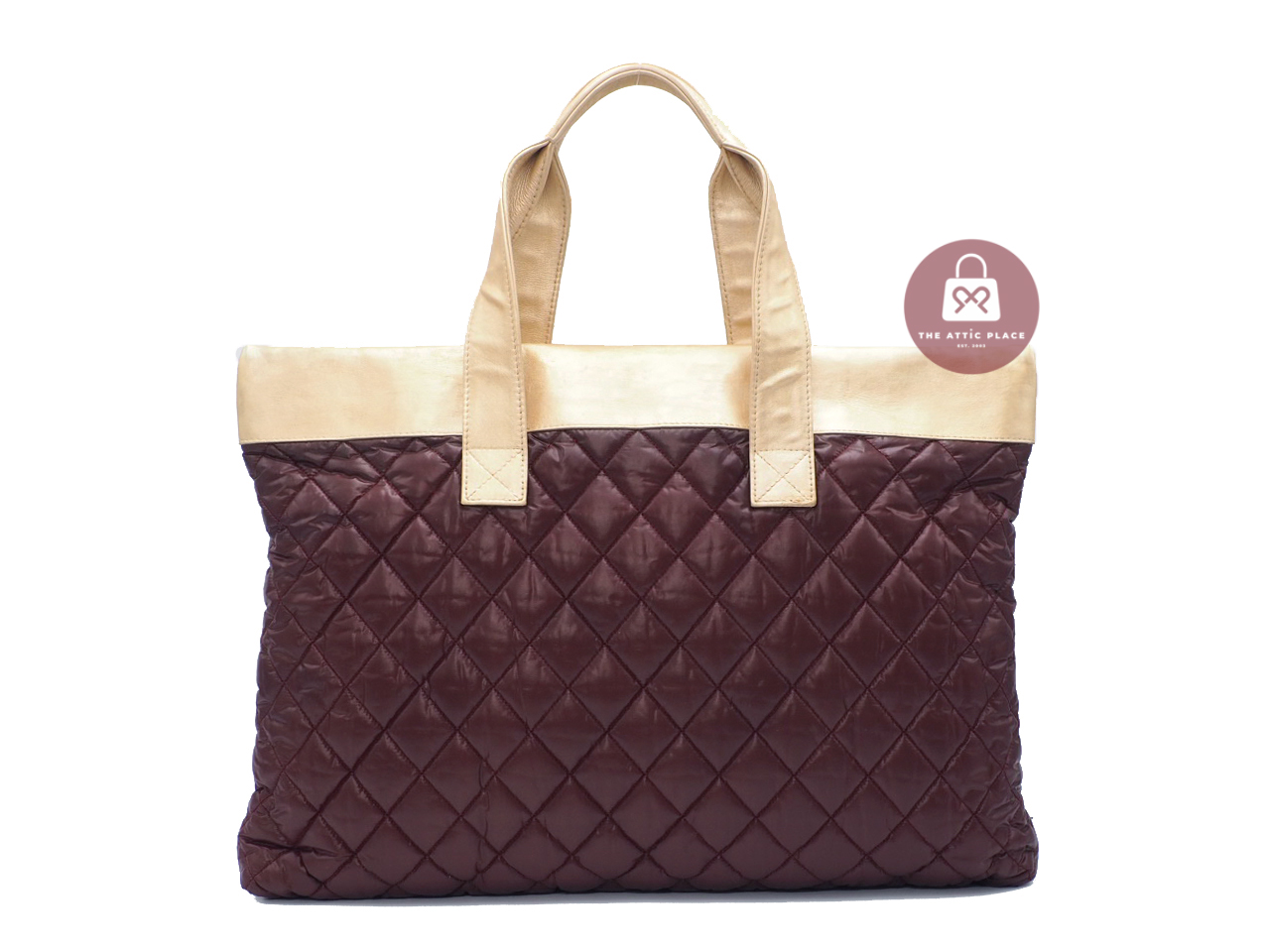 Chanel 13199998 Burgundy Red/ Gold Metallic Leather Coco Cocoon Quilted Large Shopping Tote/ Shoulder bag - Image 3