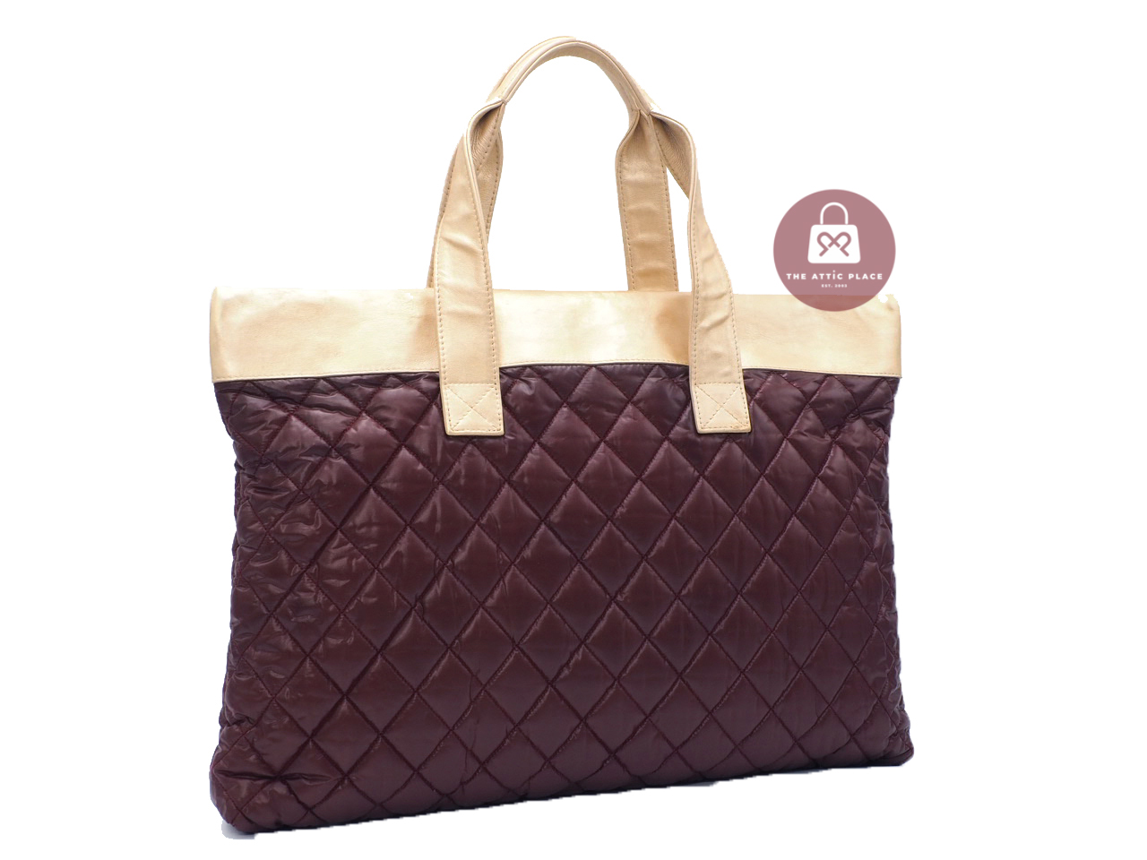 Chanel 13199998 Burgundy Red/ Gold Metallic Leather Coco Cocoon Quilted Large Shopping Tote/ Shoulder bag - Image 4