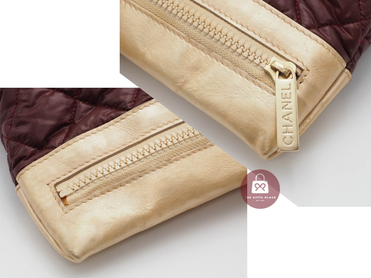 Chanel 13199998 Burgundy Red/ Gold Metallic Leather Coco Cocoon Quilted Large Shopping Tote/ Shoulder bag - Image 8