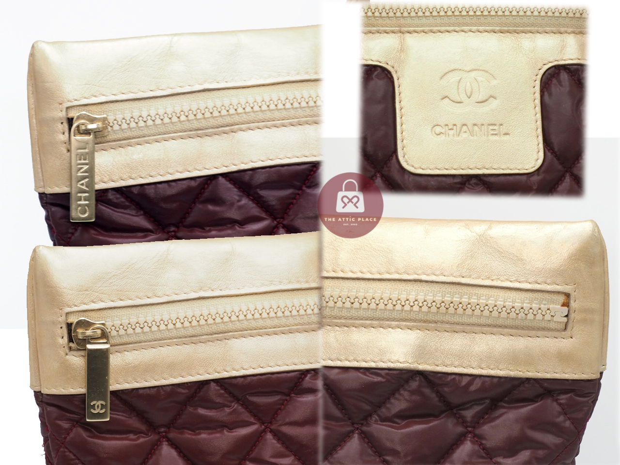 Chanel 13199998 Burgundy Red/ Gold Metallic Leather Coco Cocoon Quilted Large Shopping Tote/ Shoulder bag - Image 7