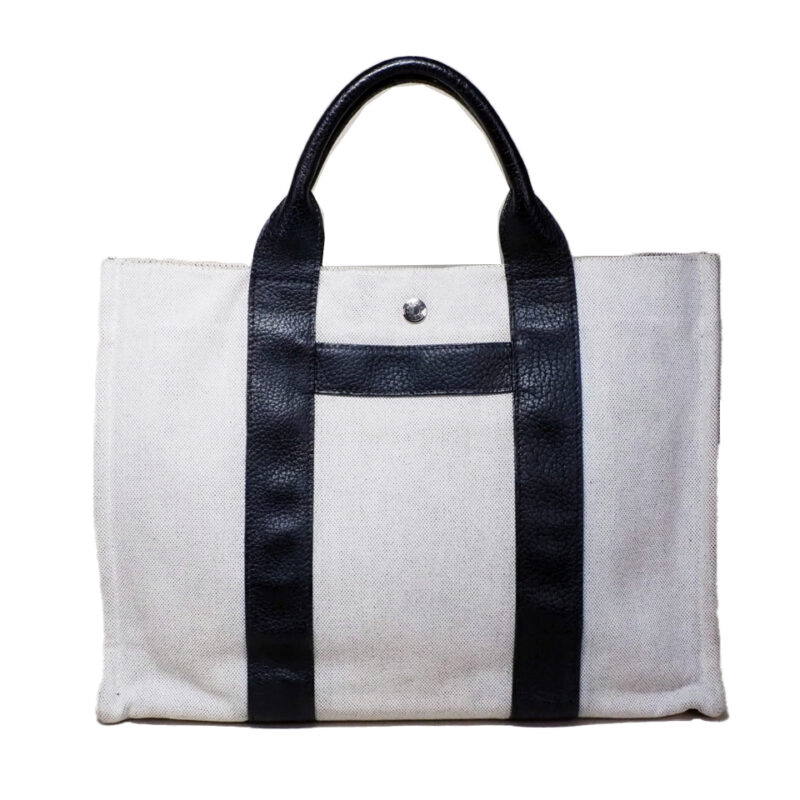 Hermes Black/ White Canvas Sac Arne MM Toile H Document/ Laptop Tote