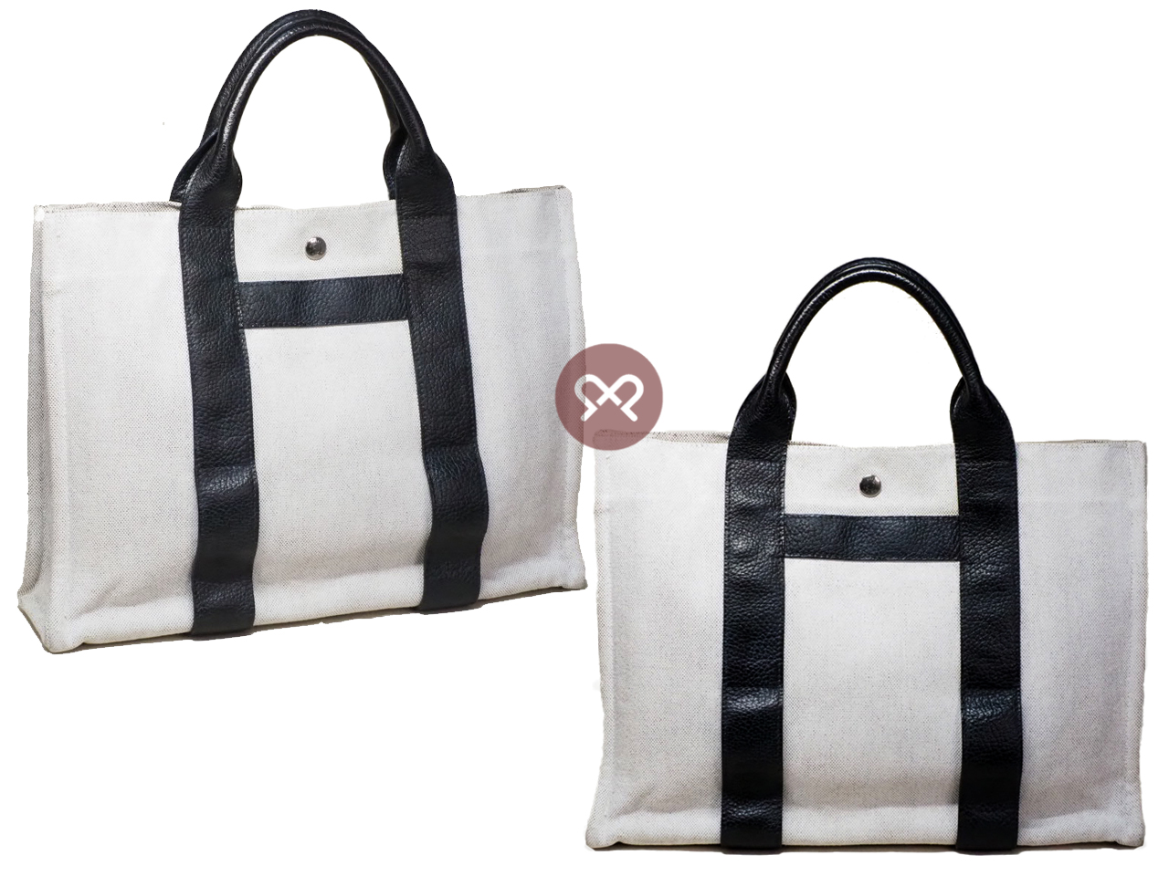 Hermes Black/ White Canvas Sac Arne MM Toile H Document/ Laptop Tote - Image 3