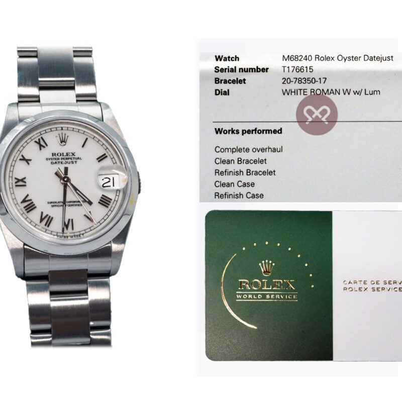 Rolex M68240 White Roman Boy Size 31mm Digit Datejust Automatic Stainless Steel Watch