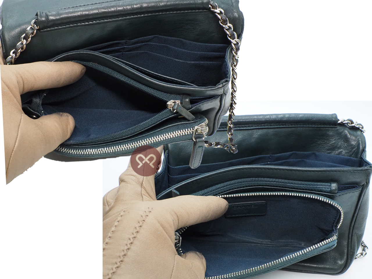Chanel 18620926 Dark Green Timeless CC Quilted Lambskin Multi Compartment Wallet On Chain - Image 15