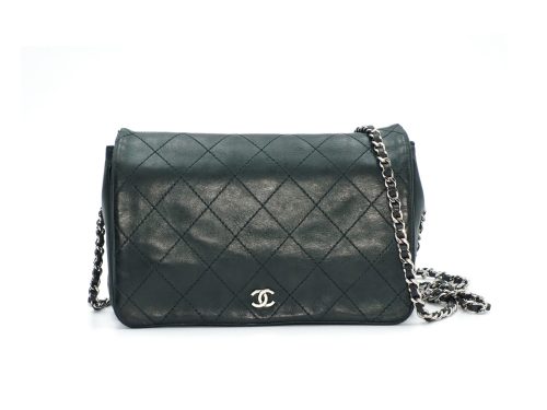 Chanel 18620926 Dark Green Timeless CC Quilted Lambskin Multi Compartment Wallet On Chain