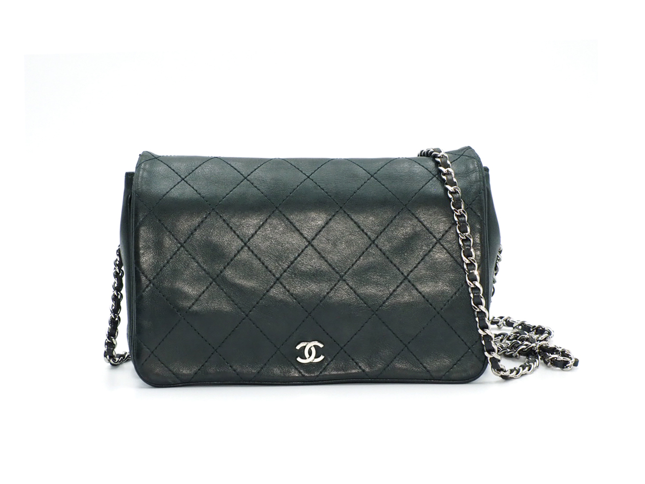 Chanel 18620926 Dark Green Timeless CC Quilted Lambskin Multi Compartment Wallet On Chain