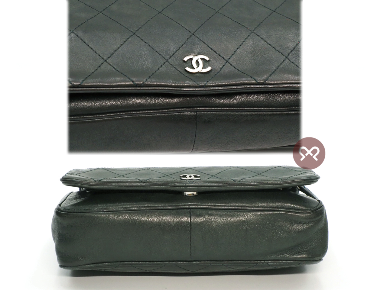 Chanel 18620926 Dark Green Timeless CC Quilted Lambskin Multi Compartment Wallet On Chain - Image 5