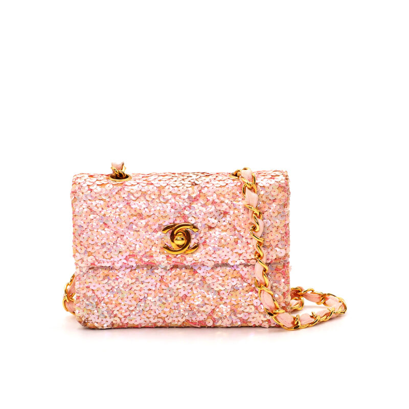 Chanel 1810968 Vintage 14cm Pink Sequin Timeless Classic Mini Flap 2.55 Bag