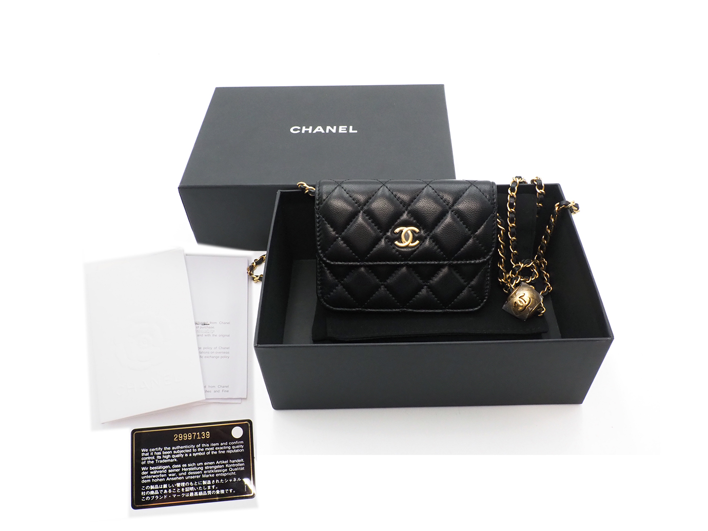 Full Set ! Chanel 30619908 Navy Blue 13cm Lambskin Quilted Nano Flap Bag with button details Gold Hardware - Image 2