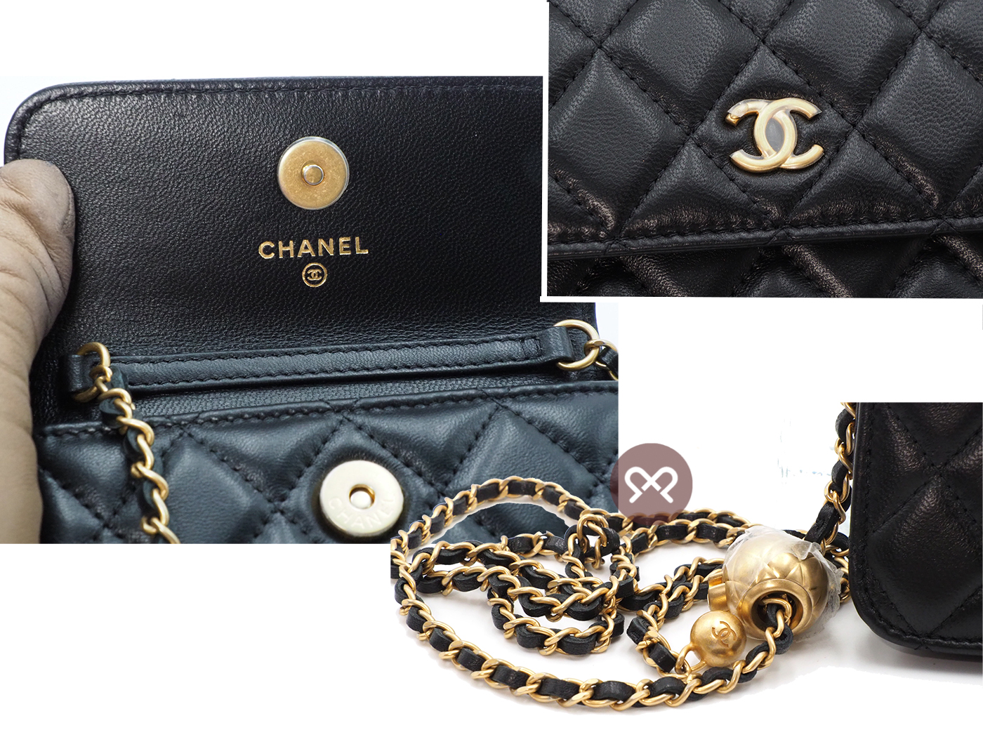 BRAND NEW ! Chanel 29997139 AP1465B Black Quilted Lambskin Pearl Crush Clutch With Chain - Image 6