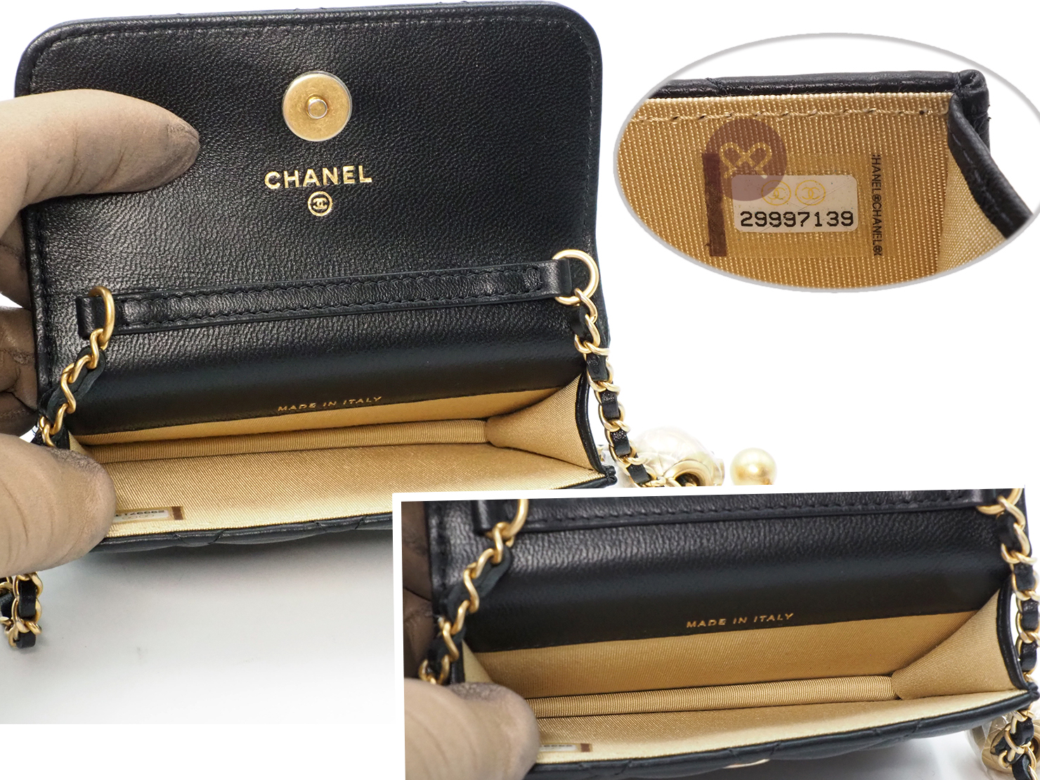 BRAND NEW ! Chanel 29997139 AP1465B Black Quilted Lambskin Pearl Crush Clutch With Chain - Image 7