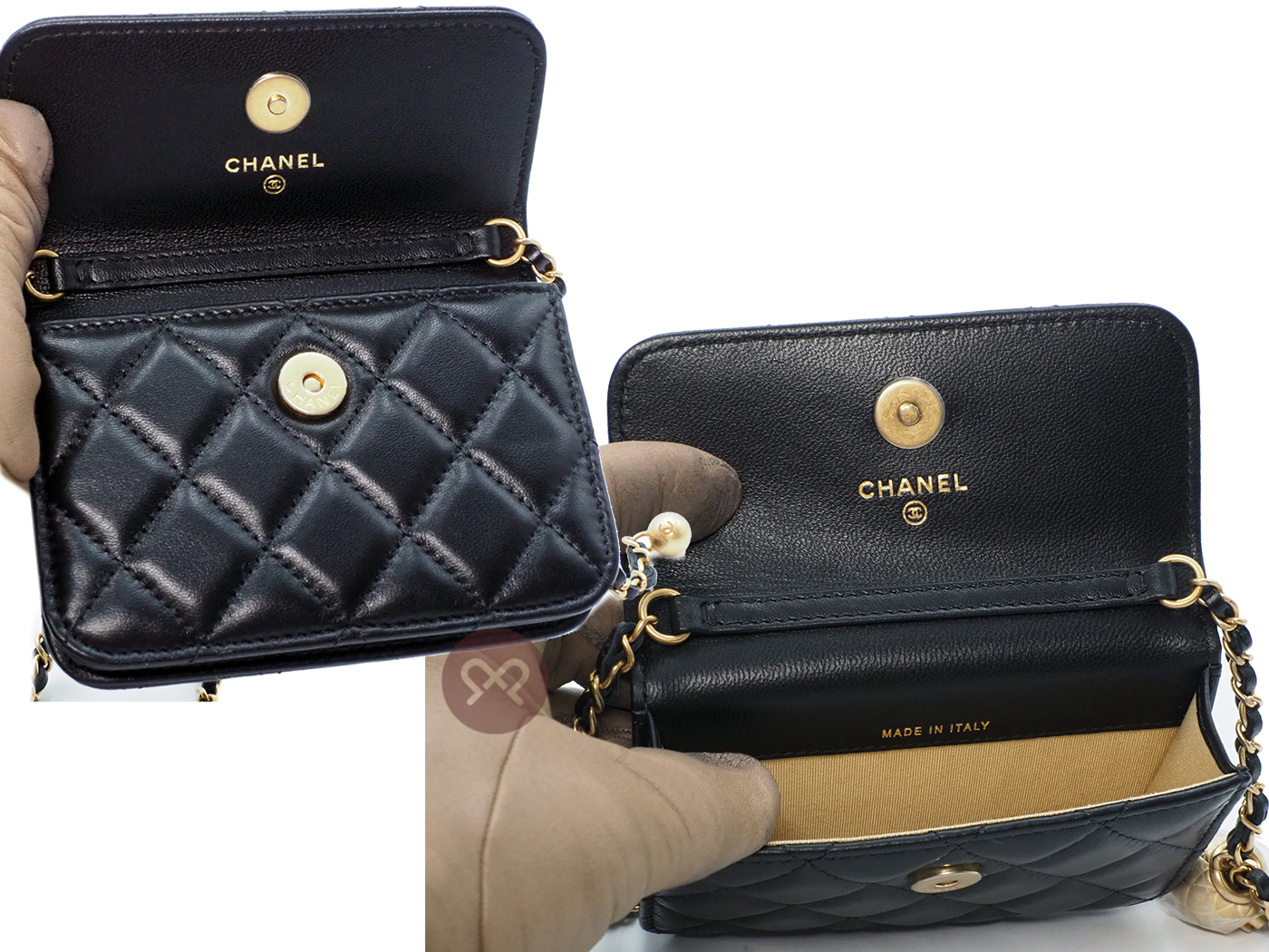 BRAND NEW ! Chanel 29997139 AP1465B Black Quilted Lambskin Pearl Crush Clutch With Chain - Image 8
