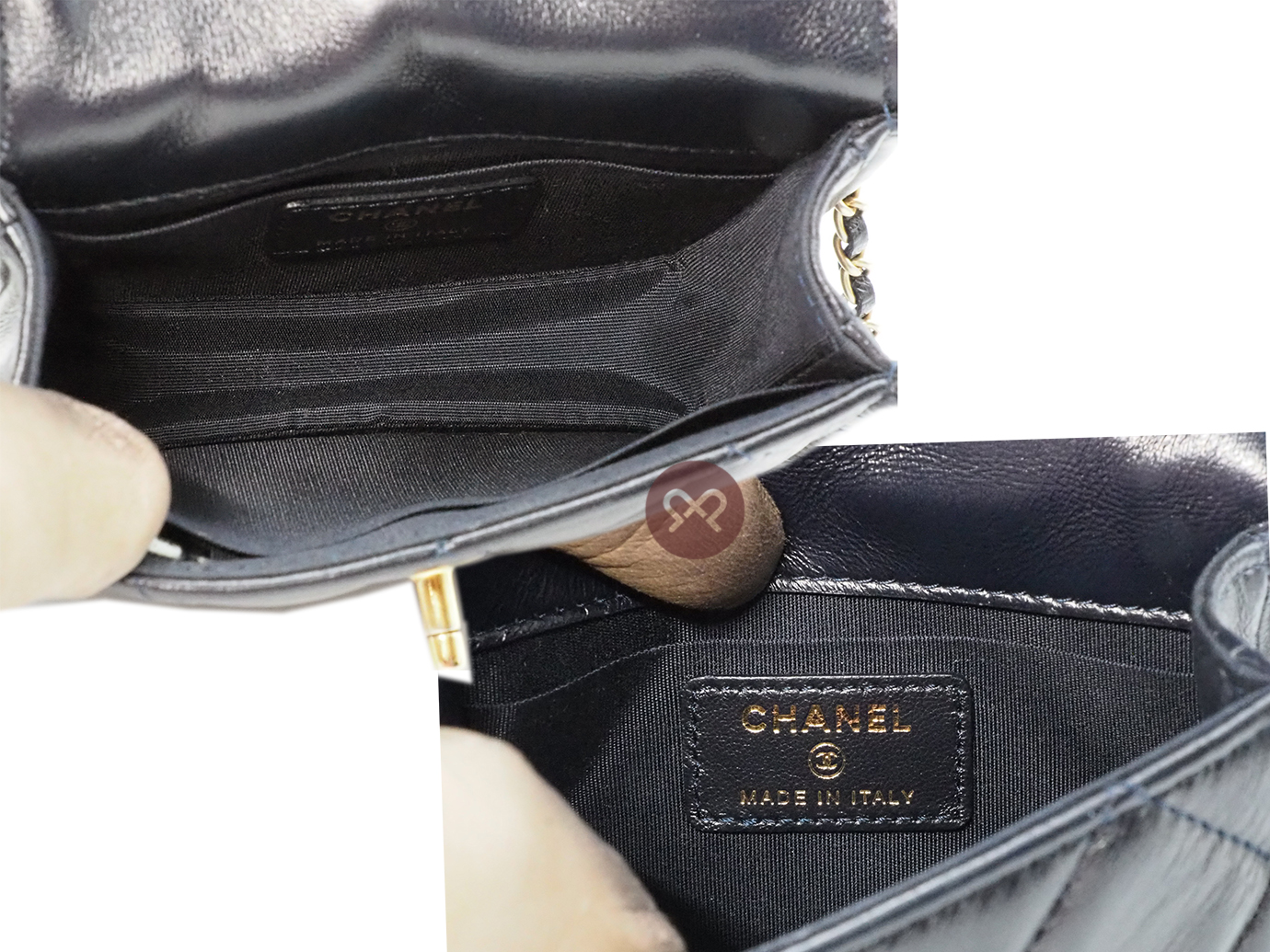 Full Set ! Chanel 30619908 Navy Blue 13cm Lambskin Quilted Nano Flap Bag with button details Gold Hardware - Image 7