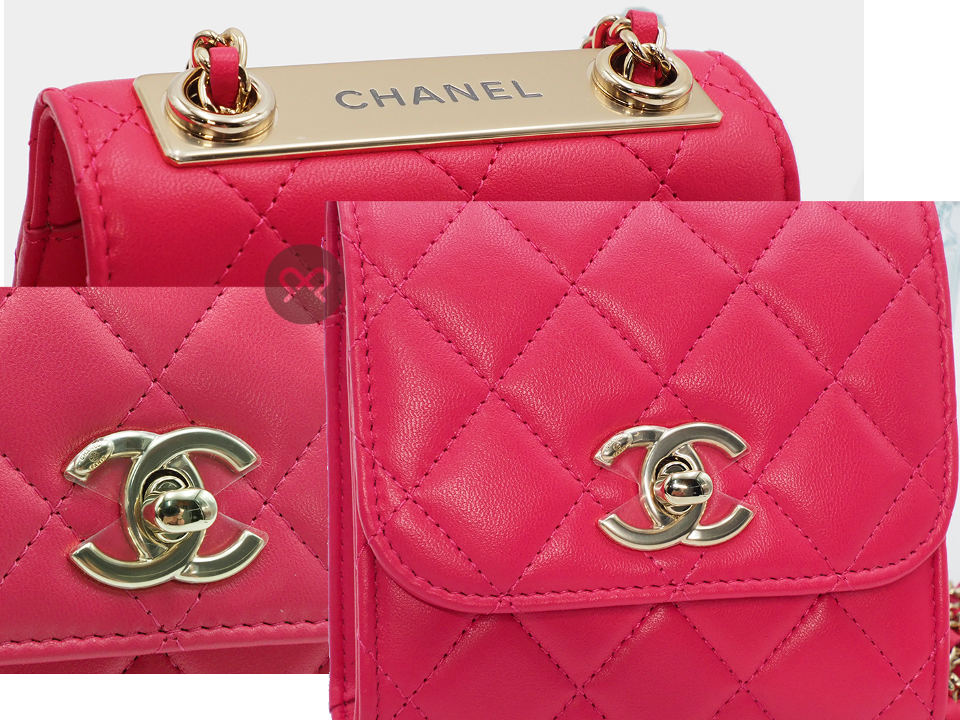 BRAND NEW ! Chanel 29995730 A81633Y Fuschia Pink Quilted Lambskin Trendy CC Clutch with Chain Crossbody Bag Gold Hardware - Image 7