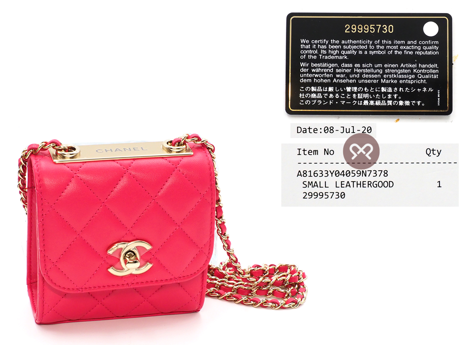 BRAND NEW ! Chanel 29995730 A81633Y Fuschia Pink Quilted Lambskin Trendy CC Clutch with Chain Crossbody Bag Gold Hardware - Image 3