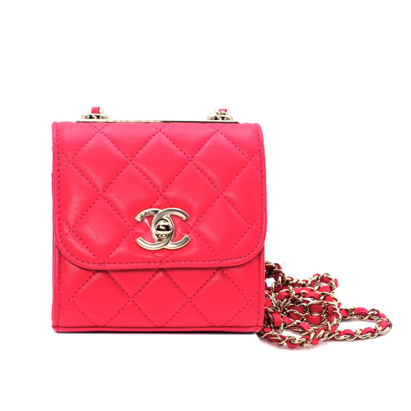 BRAND NEW ! Chanel 29995730 A81633Y Fuschia Pink Quilted Lambskin Trendy CC Clutch with Chain Crossbody Bag Gold Hardware