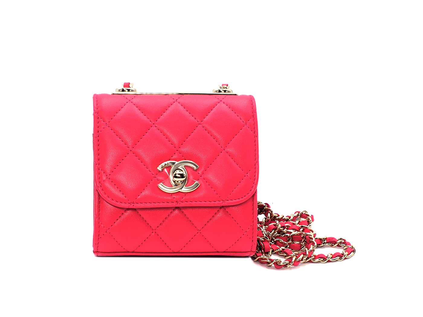 BRAND NEW ! Chanel 29995730 A81633Y Fuschia Pink Quilted Lambskin Trendy CC Clutch with Chain Crossbody Bag Gold Hardware