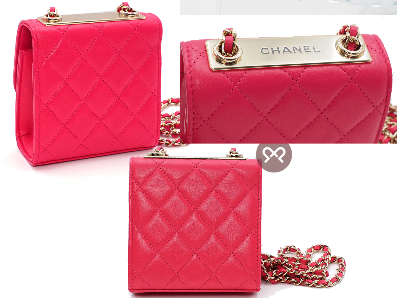 BRAND NEW ! Chanel 29995730 A81633Y Fuschia Pink Quilted Lambskin Trendy CC Clutch with Chain Crossbody Bag Gold Hardware - Image 4