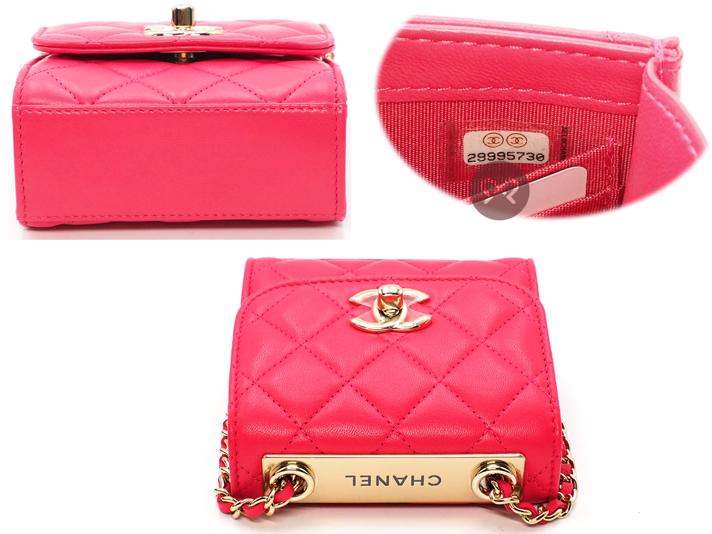 BRAND NEW ! Chanel 29995730 A81633Y Fuschia Pink Quilted Lambskin Trendy CC Clutch with Chain Crossbody Bag Gold Hardware - Image 5