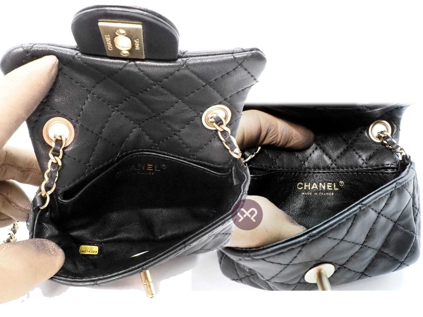 Chanel 14674323 Black Distressed Lambskin Quilted Precious Jewel Flap 14cm Crystal CC Chain Crossbody Bag Mat Gold Hardware - Image 9