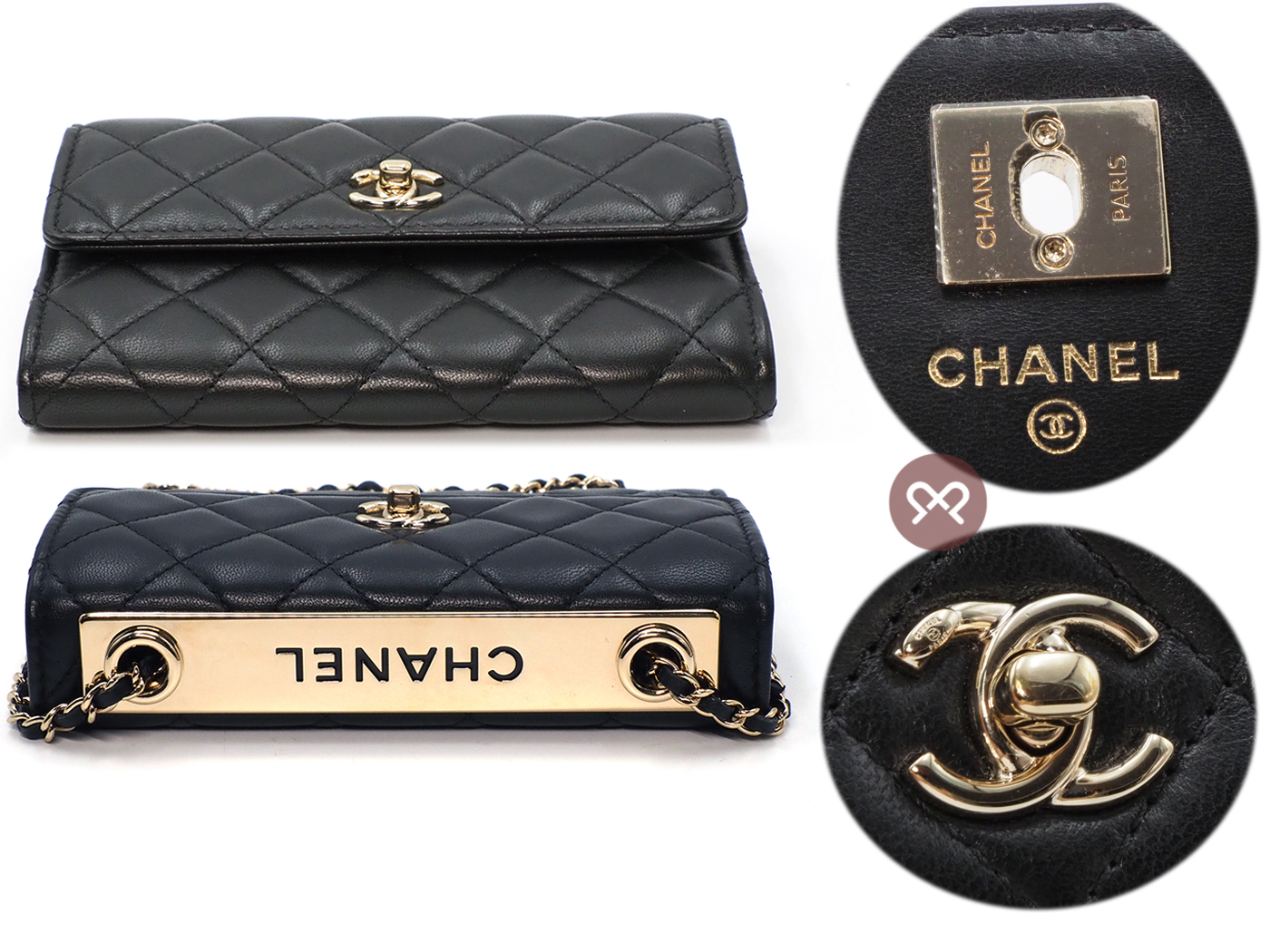 BRAND NEW ! Chanel 26703569 A84455Y Black Lambskin Quilted Mini Trendy CC Wallet On Chain WOC - Image 4