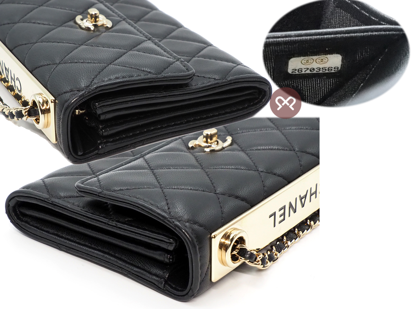 BRAND NEW ! Chanel 26703569 A84455Y Black Lambskin Quilted Mini Trendy CC Wallet On Chain WOC - Image 5