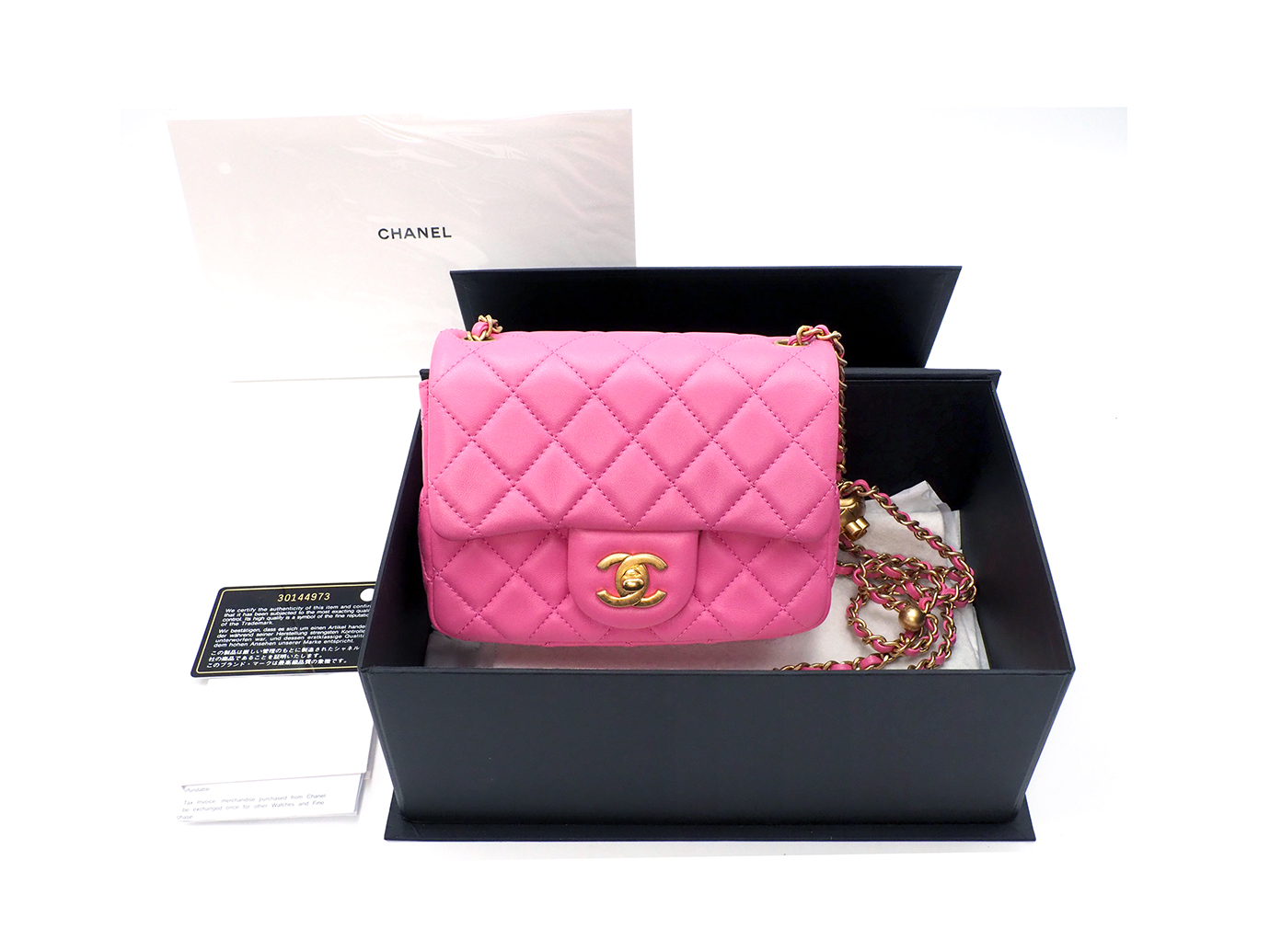 Full Set ! Chanel 30144973 AS1786B Bubble Gum Pink Lambskin CC logo Mini Square Flap Pearl Crush Chain Crossbody Bag Brushed Gold Hardware - Image 2
