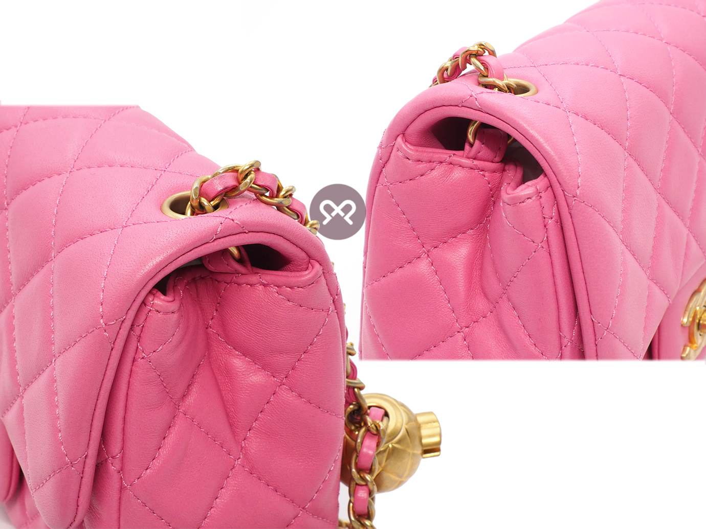 Full Set ! Chanel 30144973 AS1786B Bubble Gum Pink Lambskin CC logo Mini Square Flap Pearl Crush Chain Crossbody Bag Brushed Gold Hardware - Image 5