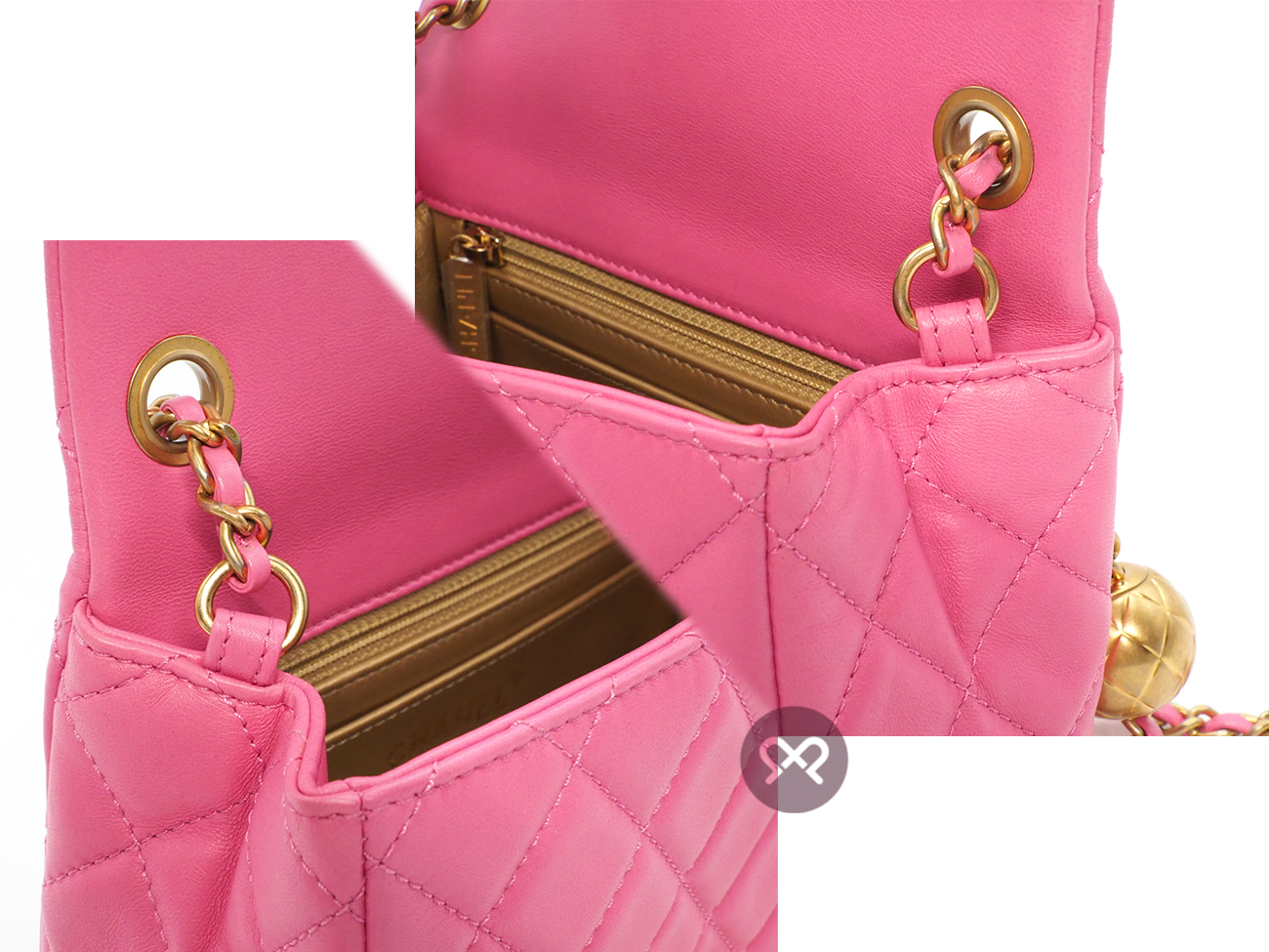 Full Set ! Chanel 30144973 AS1786B Bubble Gum Pink Lambskin CC logo Mini Square Flap Pearl Crush Chain Crossbody Bag Brushed Gold Hardware - Image 6
