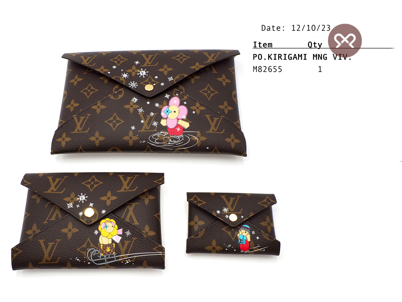 BRAND NEW ! Louis Vuitton M82655 Christmas Vivienne and Friends Monogram Canvas Kirigami Pochette/ Pouch ( 3-in-1 Pochettes) - Image 2