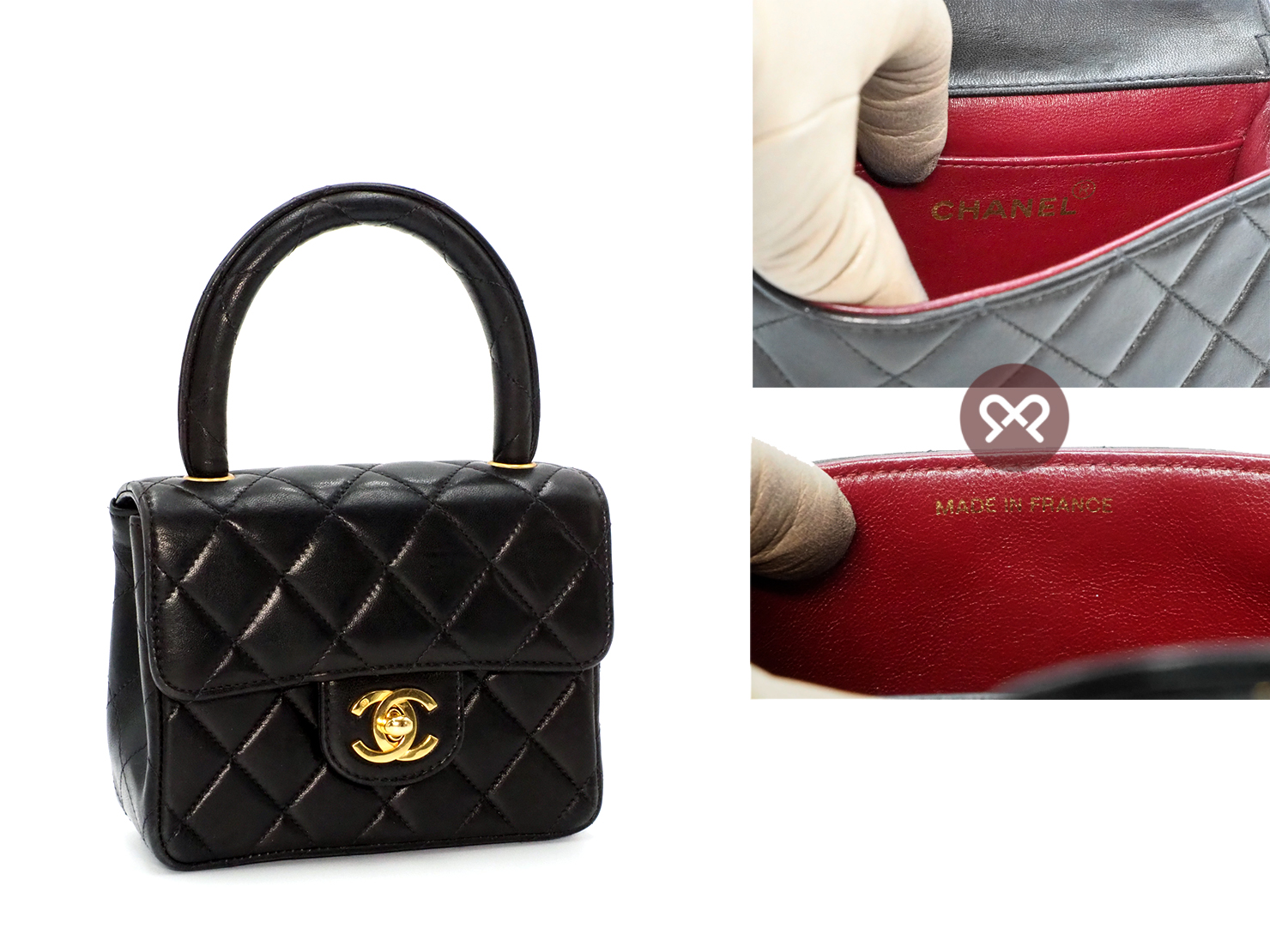 Chanel Black Lambskin 14cm Vintage Leather Top Handle Kelly Flap Tote Bag Gold Hardware - Image 2
