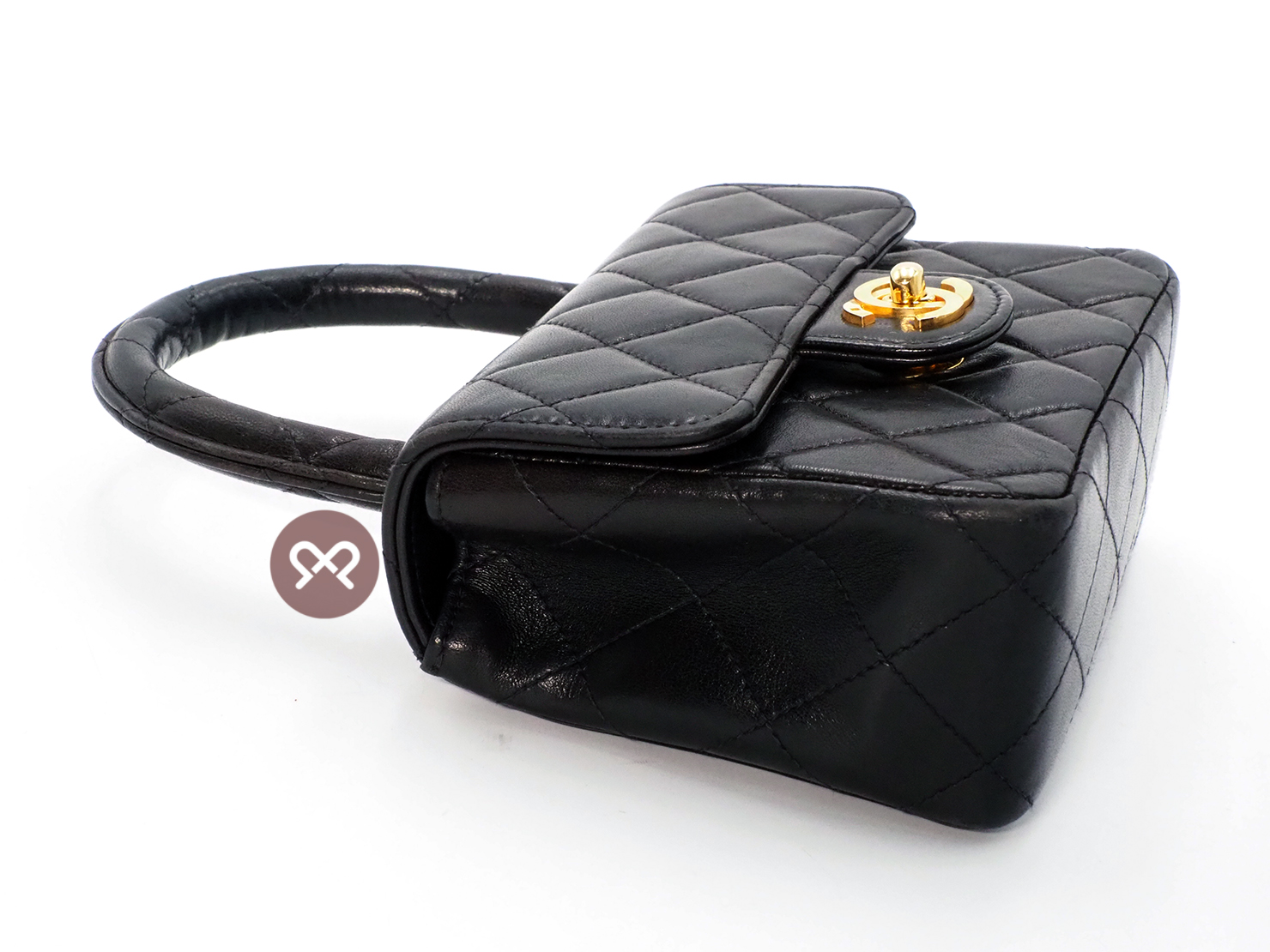 Chanel Black Lambskin 14cm Vintage Leather Top Handle Kelly Flap Tote Bag Gold Hardware - Image 4