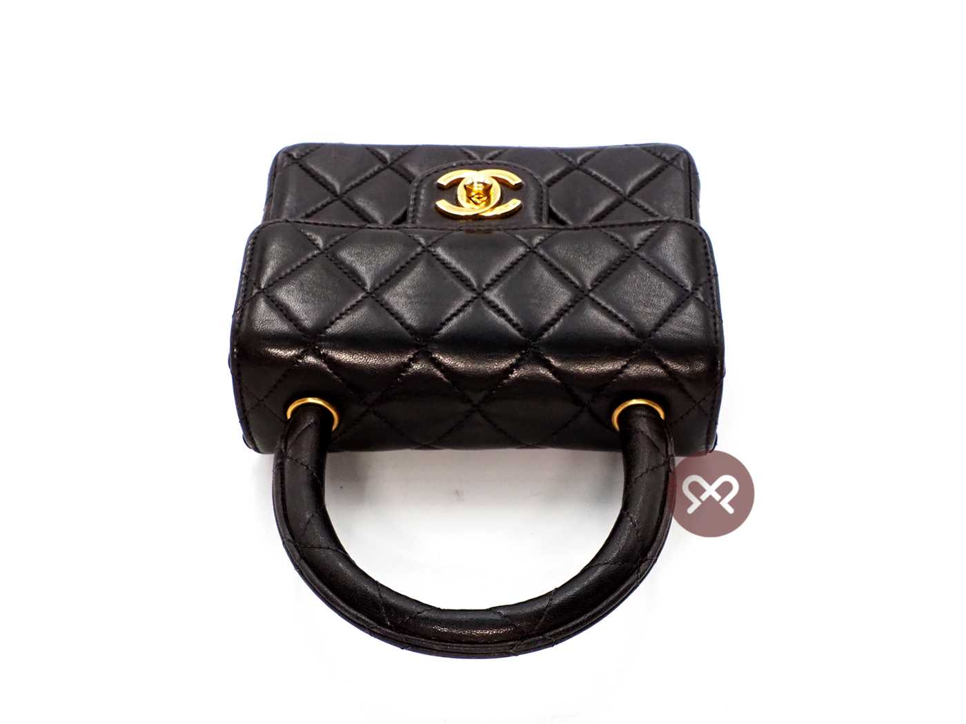 Chanel Black Lambskin 14cm Vintage Leather Top Handle Kelly Flap Tote Bag Gold Hardware - Image 5
