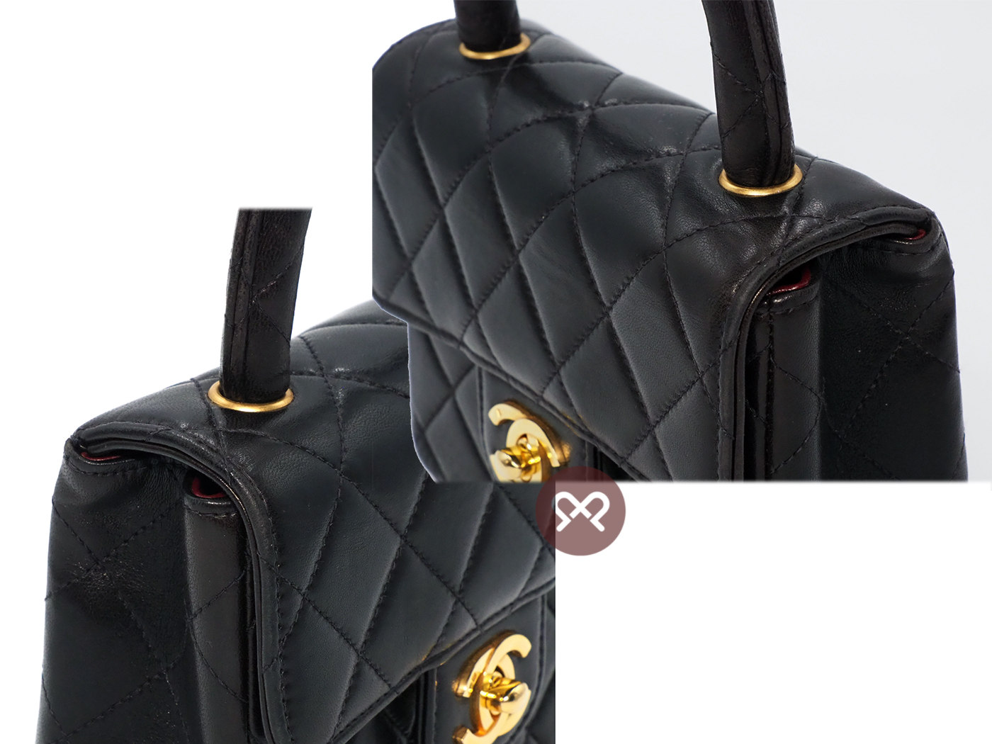 Chanel Black Lambskin 14cm Vintage Leather Top Handle Kelly Flap Tote Bag Gold Hardware - Image 6