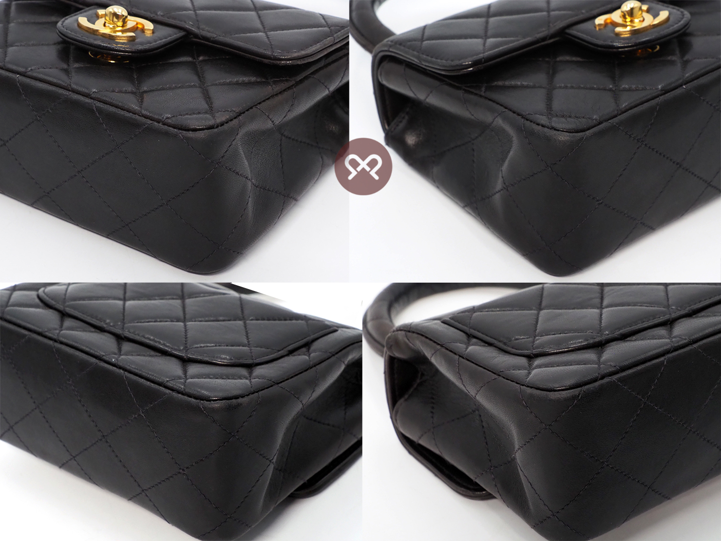 Chanel Black Lambskin 14cm Vintage Leather Top Handle Kelly Flap Tote Bag Gold Hardware - Image 7