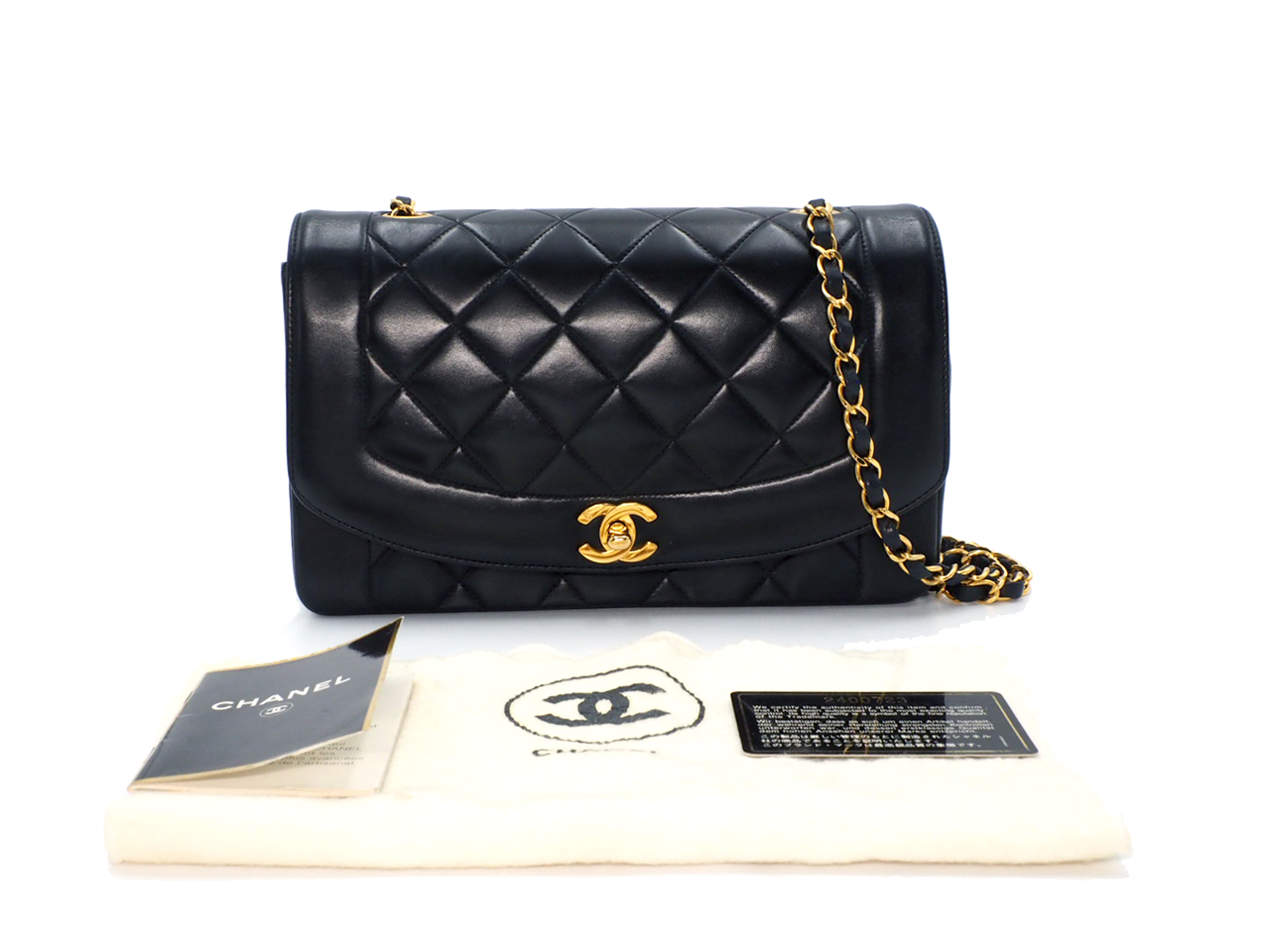 Chanel 2400723 Vintage 25cm Black Lambskin Quilted Diana Flap Bag Gold Hardware