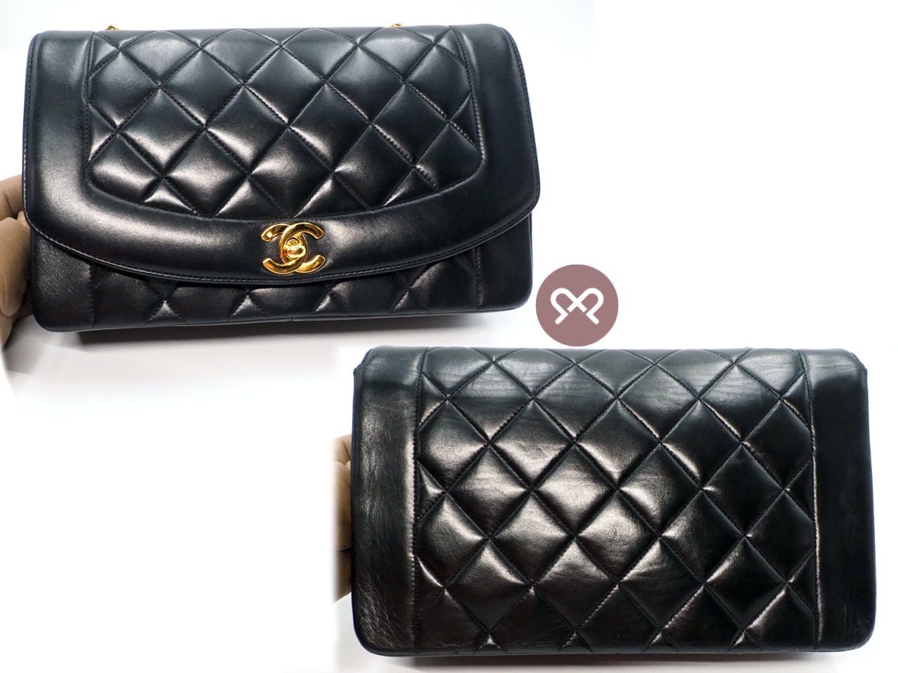 Chanel 2400723 Vintage 25cm Black Lambskin Quilted Diana Flap Bag Gold Hardware - Image 4