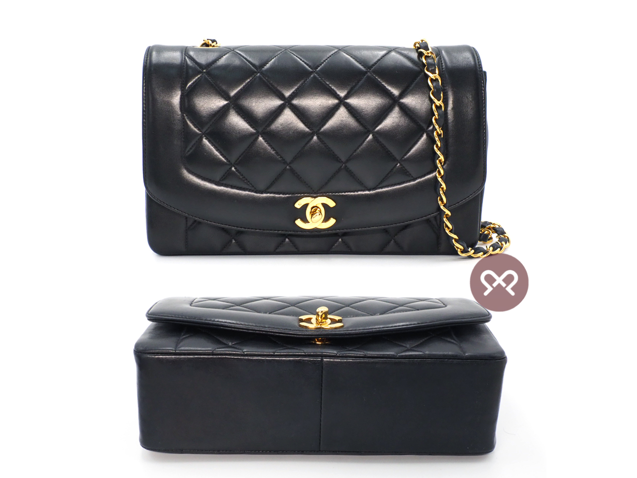 Chanel 2400723 Vintage 25cm Black Lambskin Quilted Diana Flap Bag Gold Hardware - Image 6