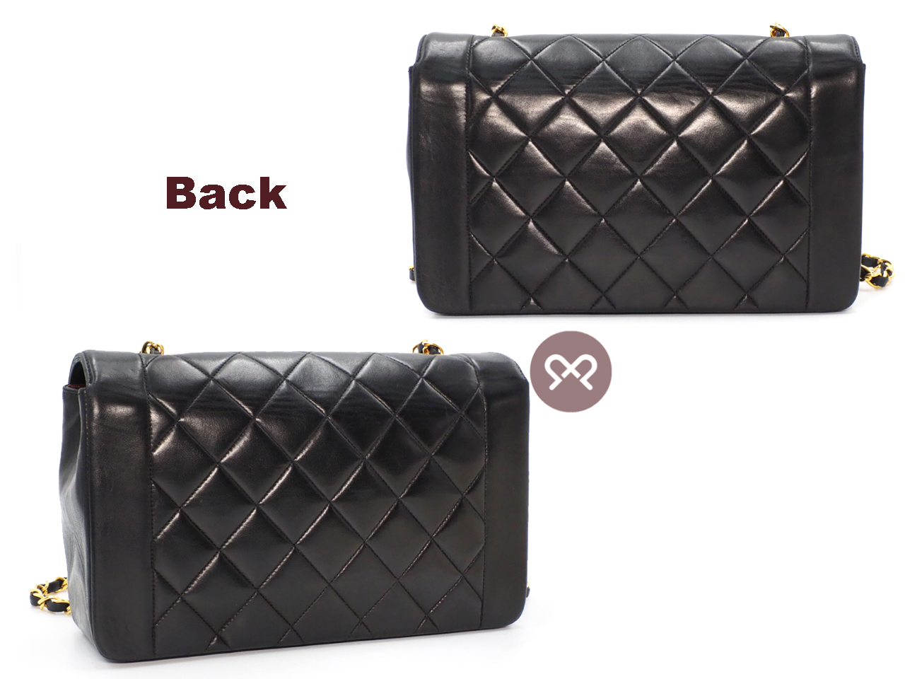 Chanel 2400723 Vintage 25cm Black Lambskin Quilted Diana Flap Bag Gold Hardware - Image 3