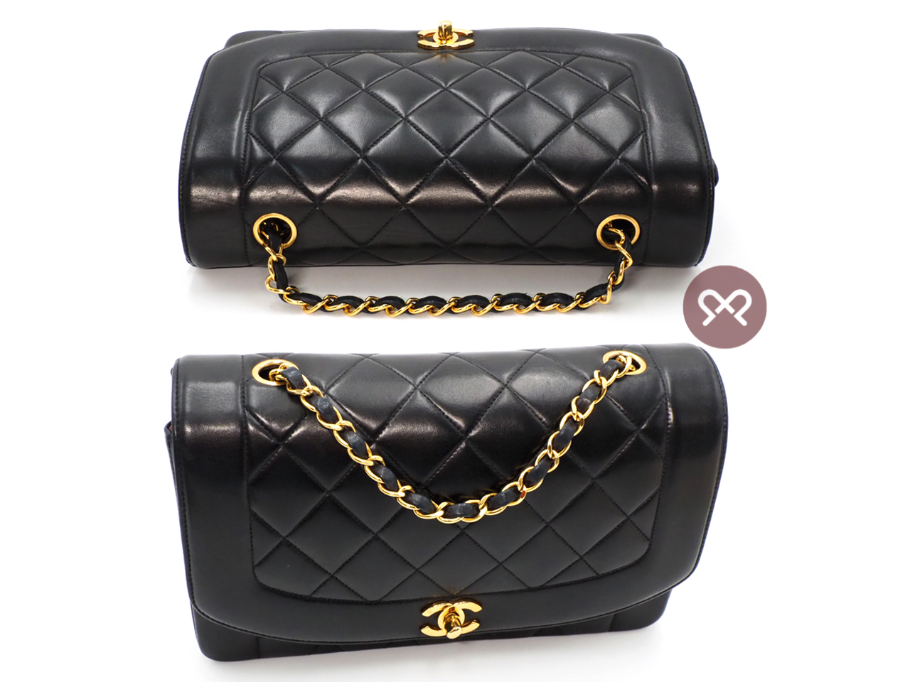 Chanel 2400723 Vintage 25cm Black Lambskin Quilted Diana Flap Bag Gold Hardware - Image 5