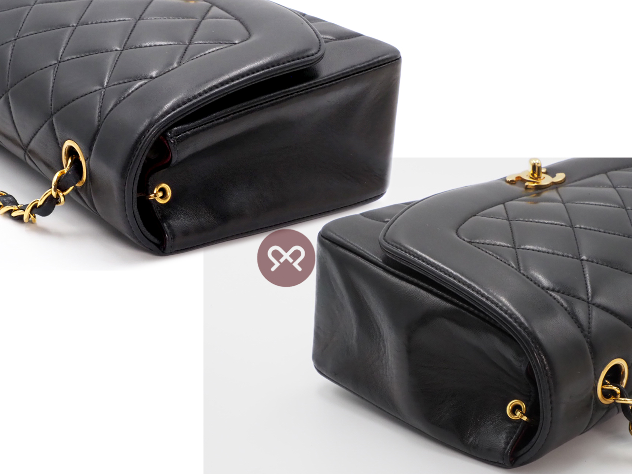 Chanel 2400723 Vintage 25cm Black Lambskin Quilted Diana Flap Bag Gold Hardware - Image 7