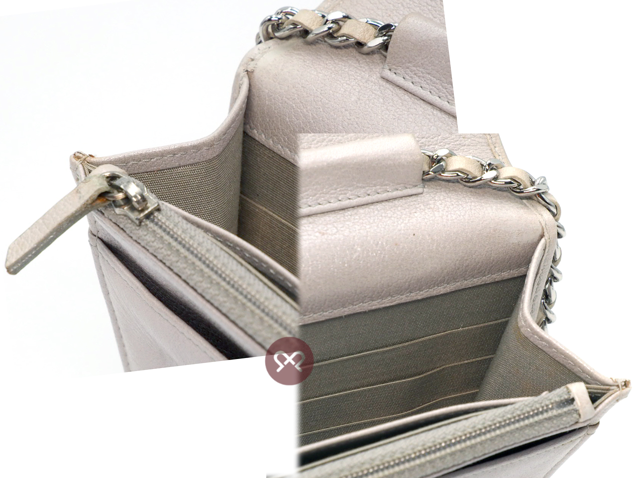Chanel 14130328 Jacket Motif Embossed CC Silver Pearl Lambskin Quilted Wallet on Chain WOC - Image 9