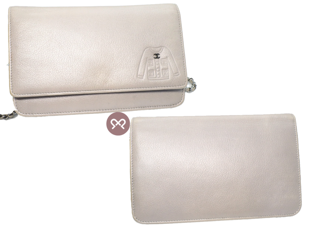 Chanel 14130328 Jacket Motif Embossed CC Silver Pearl Lambskin Quilted Wallet on Chain WOC - Image 3