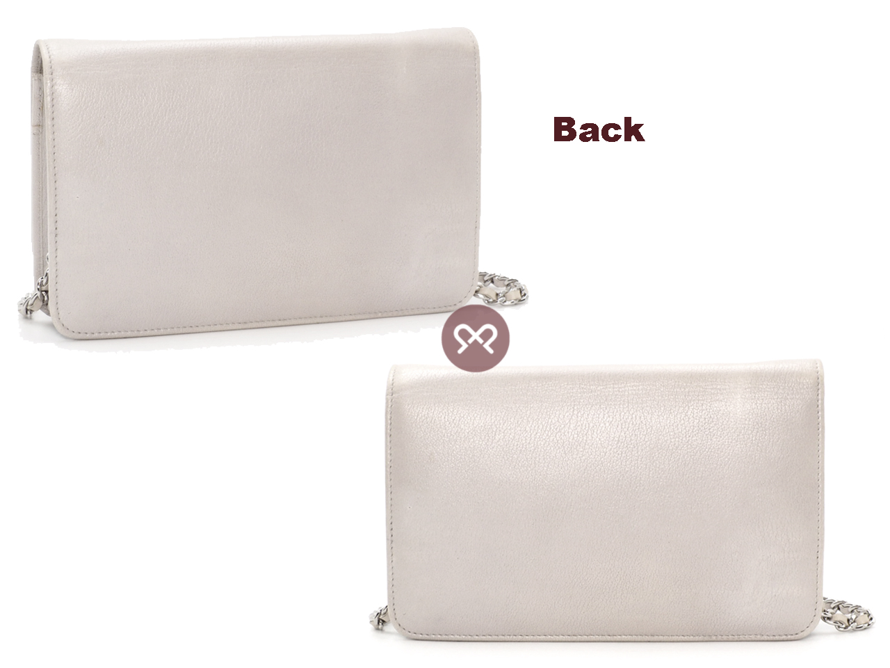 Chanel 14130328 Jacket Motif Embossed CC Silver Pearl Lambskin Quilted Wallet on Chain WOC - Image 4