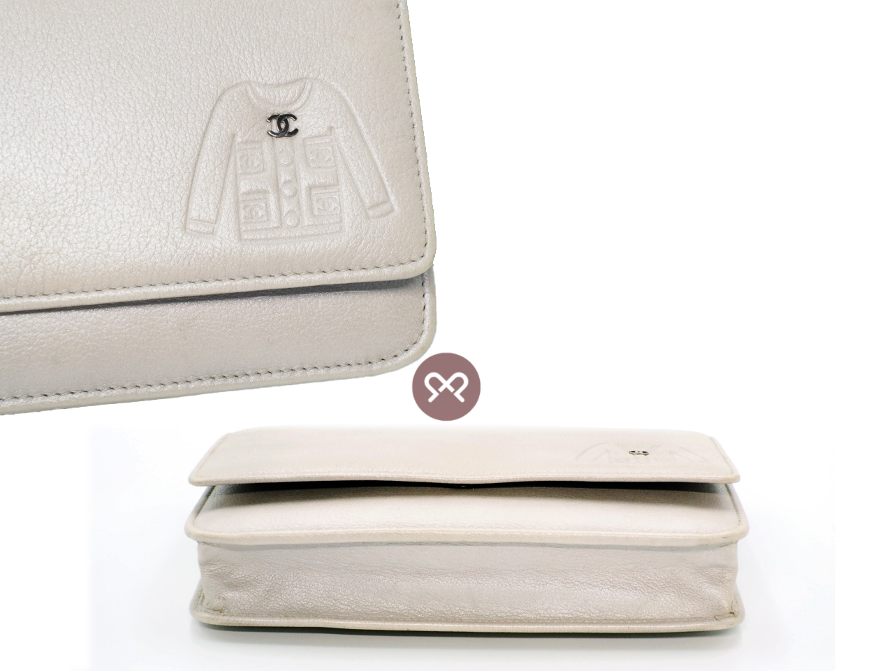 Chanel 14130328 Jacket Motif Embossed CC Silver Pearl Lambskin Quilted Wallet on Chain WOC - Image 5