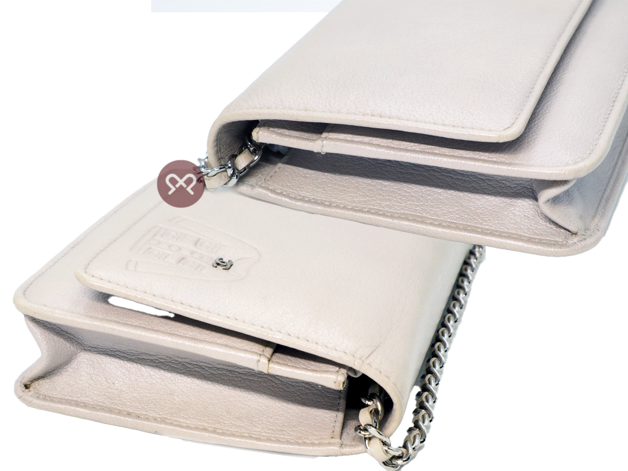Chanel 14130328 Jacket Motif Embossed CC Silver Pearl Lambskin Quilted Wallet on Chain WOC - Image 6