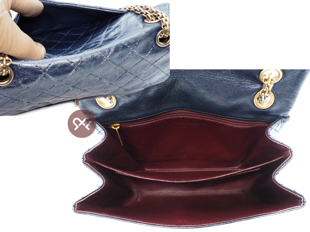 Chanel 12010477 Quilted Crinkled Metallic Blue 2.55 Reissue 24cm Medium 2C Gold Tone Hardware - Image 9