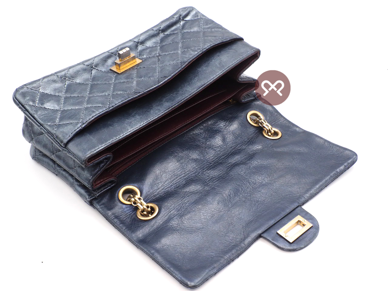 Chanel 12010477 Quilted Crinkled Metallic Blue 2.55 Reissue 24cm Medium 2C Gold Tone Hardware - Image 8